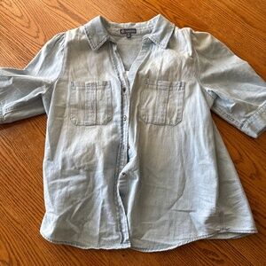 Democracy puff sleeve denim blouse.